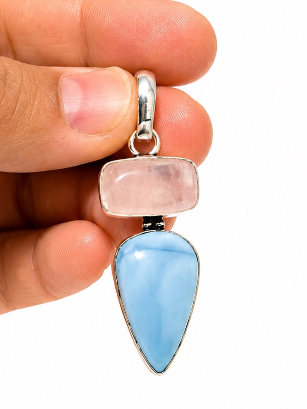 Sterling Silver Rose Quartz and Blue Stone Pendant